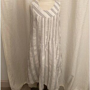 FLAX pintucked striped linen dress . black and white